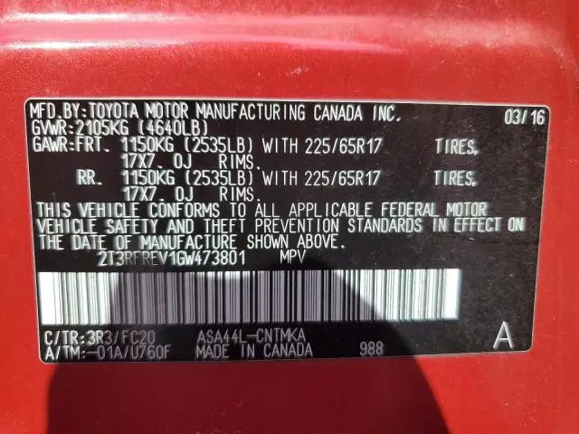 2016 TOYOTA RAV4 XLE  