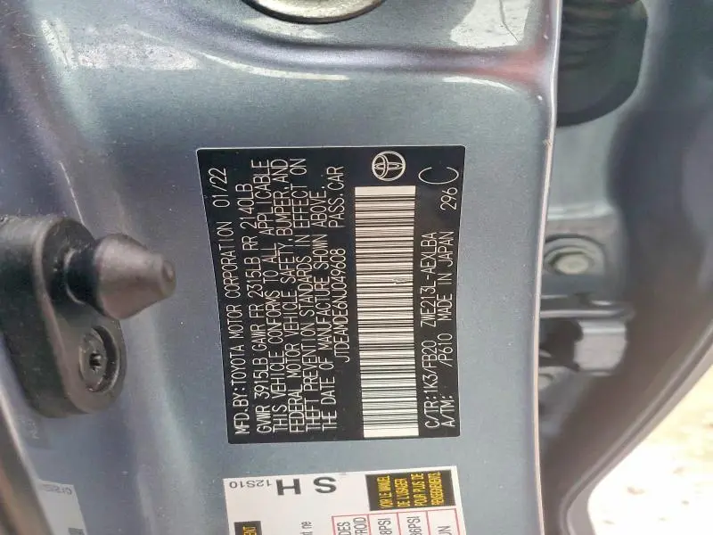 2022 TOYOTA COROLLA LE  