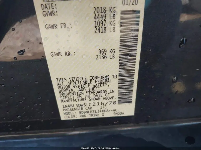 2020 NISSAN ALTIMA SV INTELLIGENT AWD