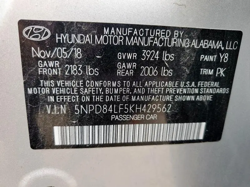 2019 HYUNDAI ELANTRA SEL  