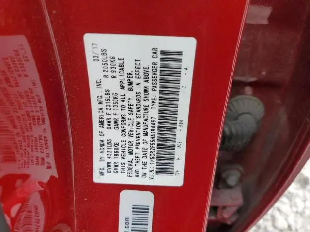 2017 HONDA ACCORD SPORT  