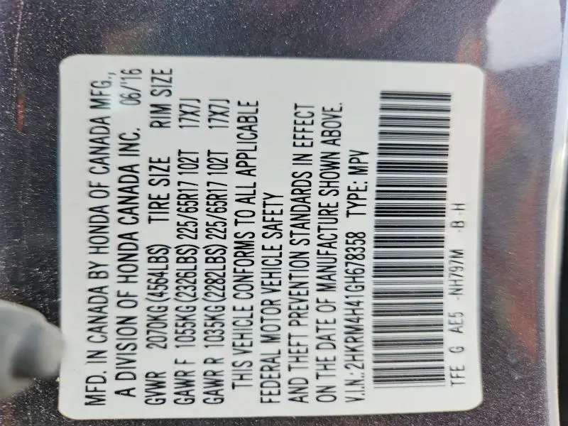 2016 HONDA CR-V SE  