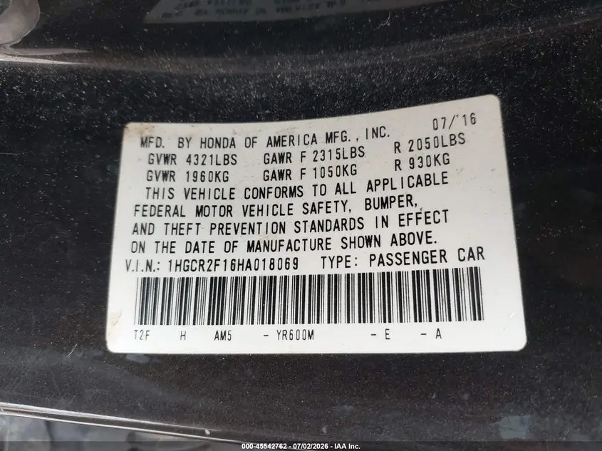 2017 HONDA ACCORD SPORT SE