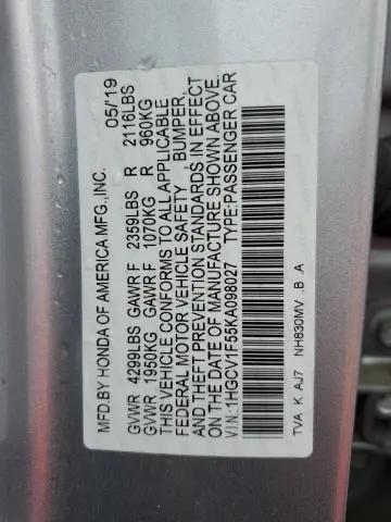 2019 HONDA ACCORD EXL