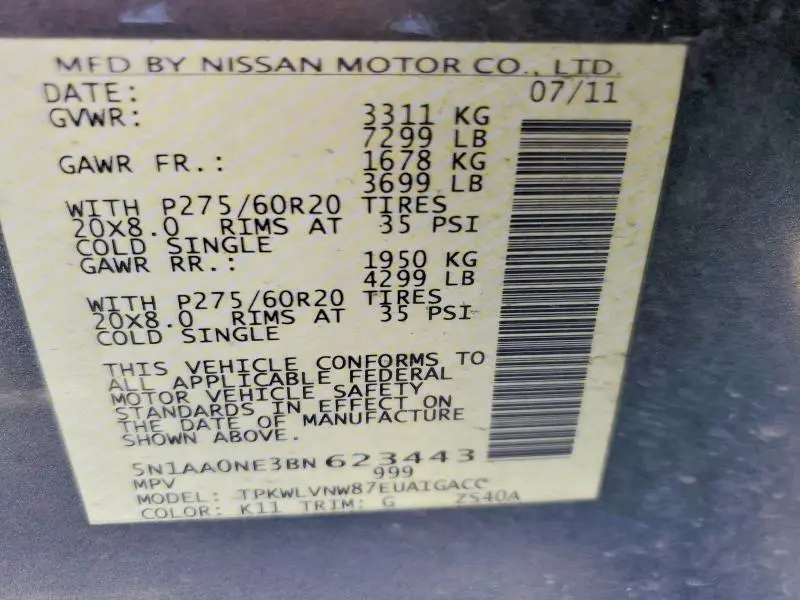 2011 NISSAN ARMADA PLATINUM  