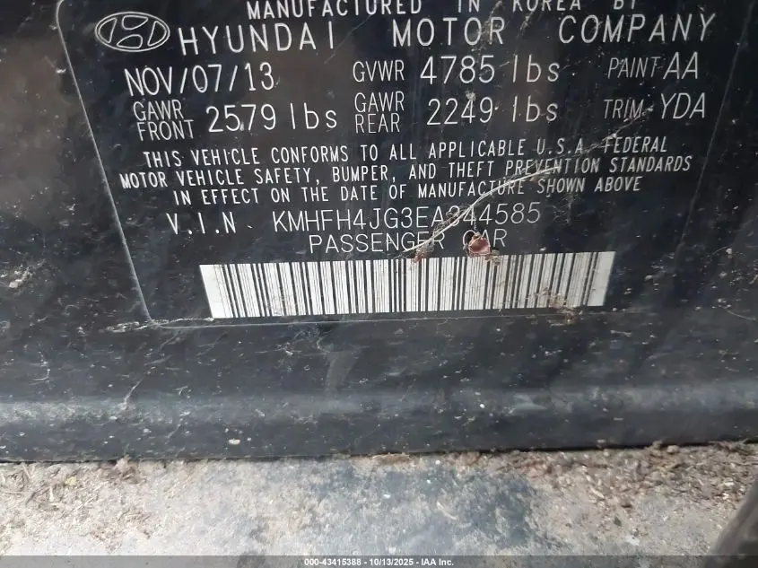 2014 HYUNDAI AZERA LIMITED