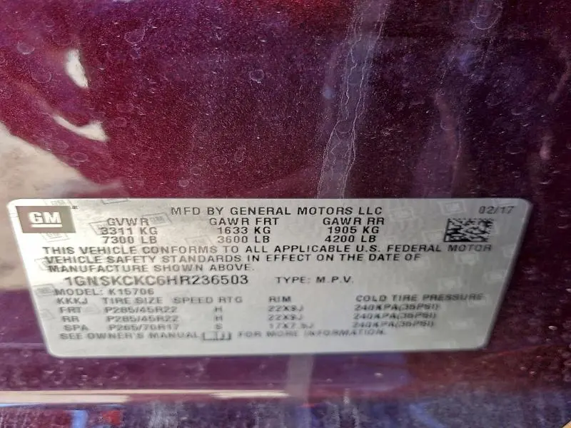 2017 CHEVROLET TAHOE K1500 PREMIER  