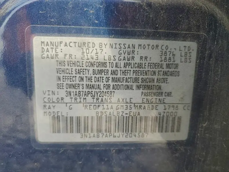 2018 NISSAN SENTRA S  