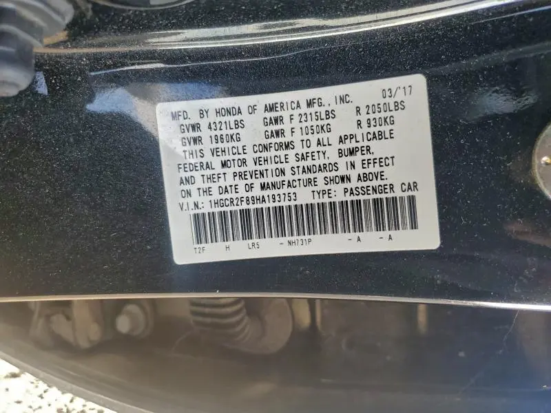 2017 HONDA ACCORD EXL  