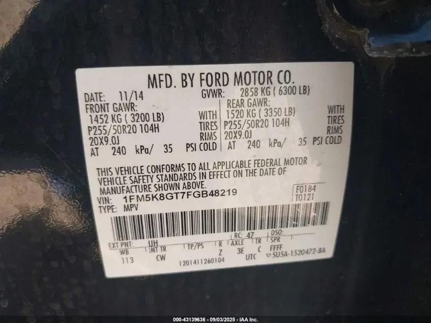 2015 FORD EXPLORER SPORT