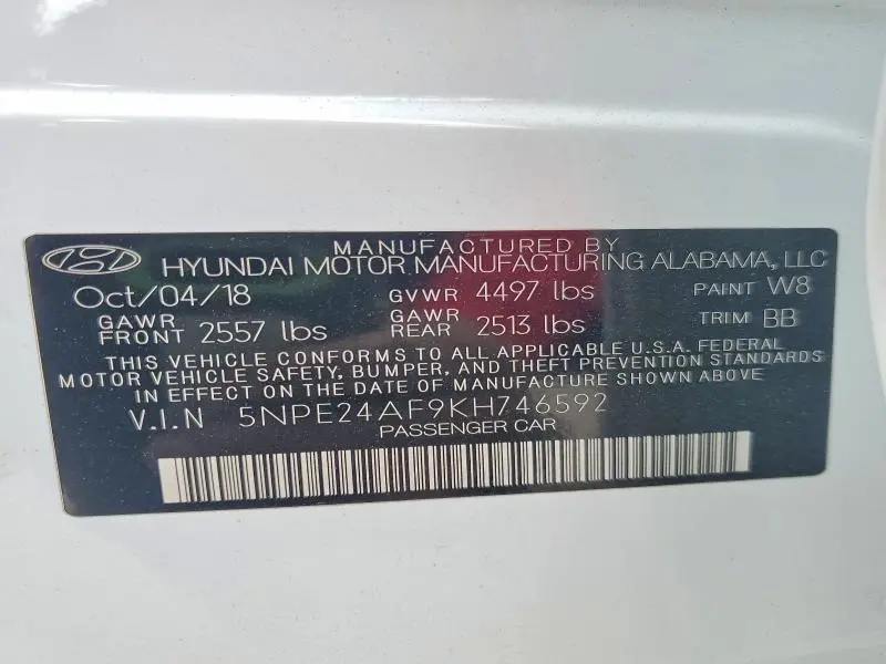 2019 HYUNDAI SONATA SE  