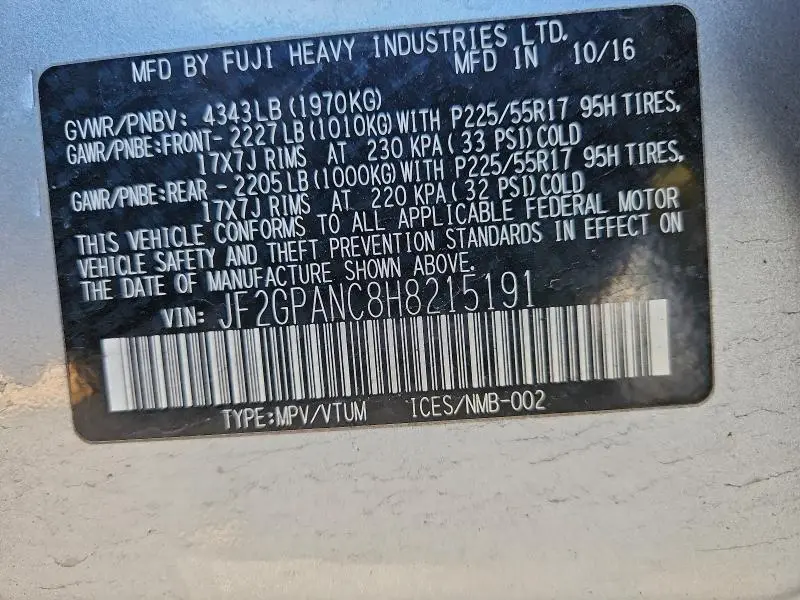 2017 SUBARU CROSSTREK LIMITED  