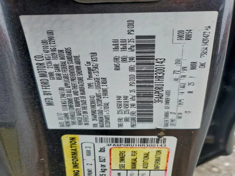 2017 FORD FUSION TITANIUM HEV  