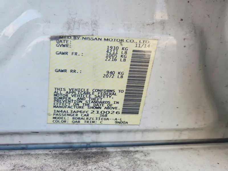 2015 NISSAN ALTIMA 2.5 SL  