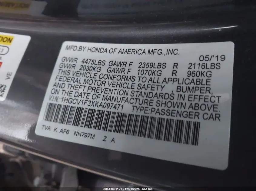 2019 HONDA ACCORD SPORT