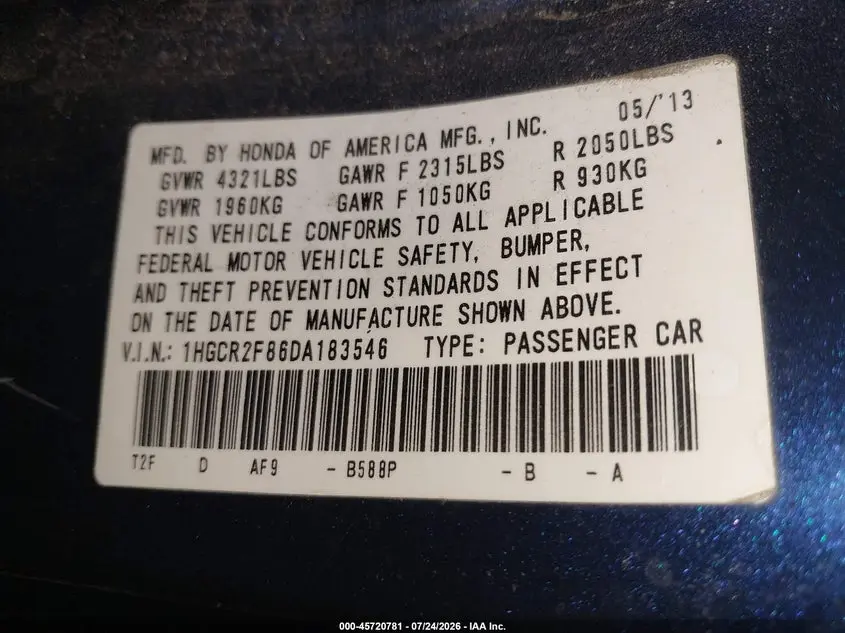 2013 HONDA ACCORD EX-L