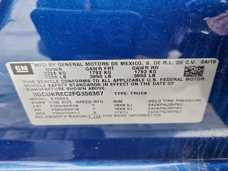 2015 CHEVROLET SILVERADO K1500 LT  