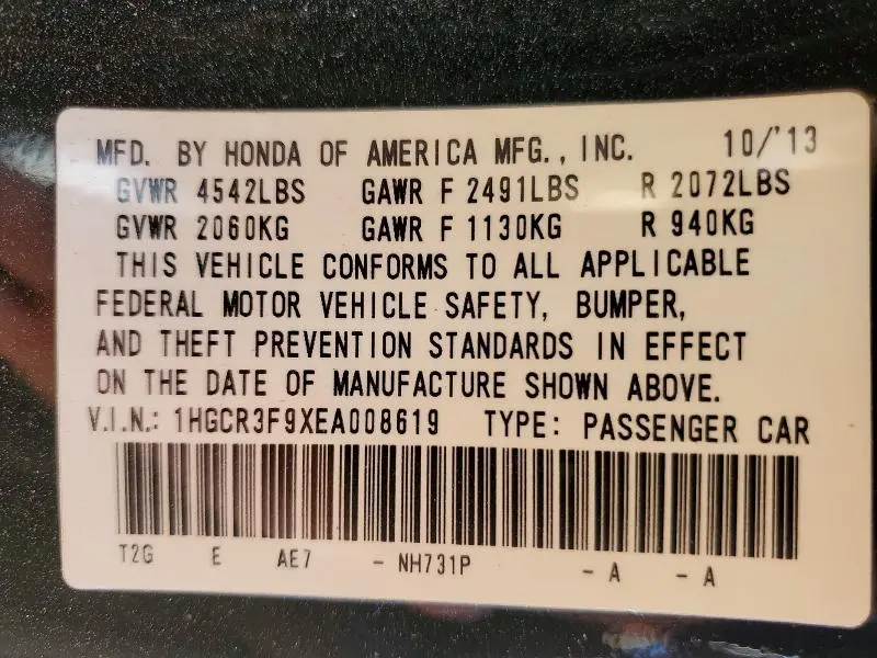 2014 HONDA ACCORD TOURING  