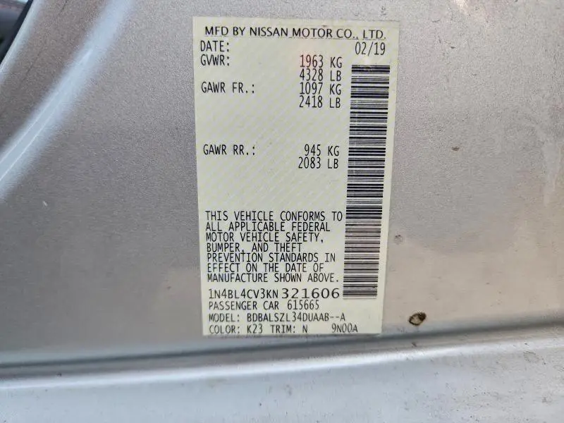 2019 NISSAN ALTIMA SR  
