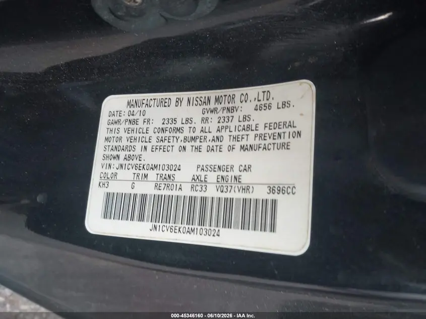 2010 INFINITI G37 JOURNEY