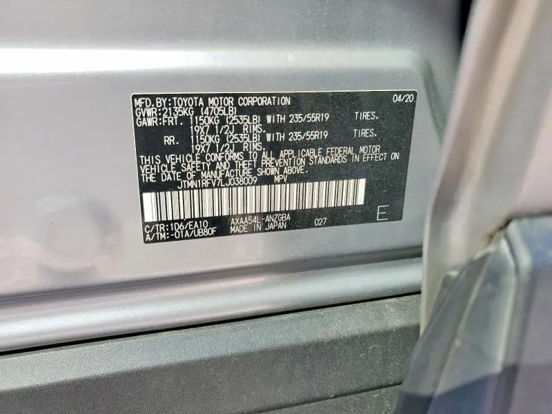 2020 TOYOTA RAV4 LIMITED  