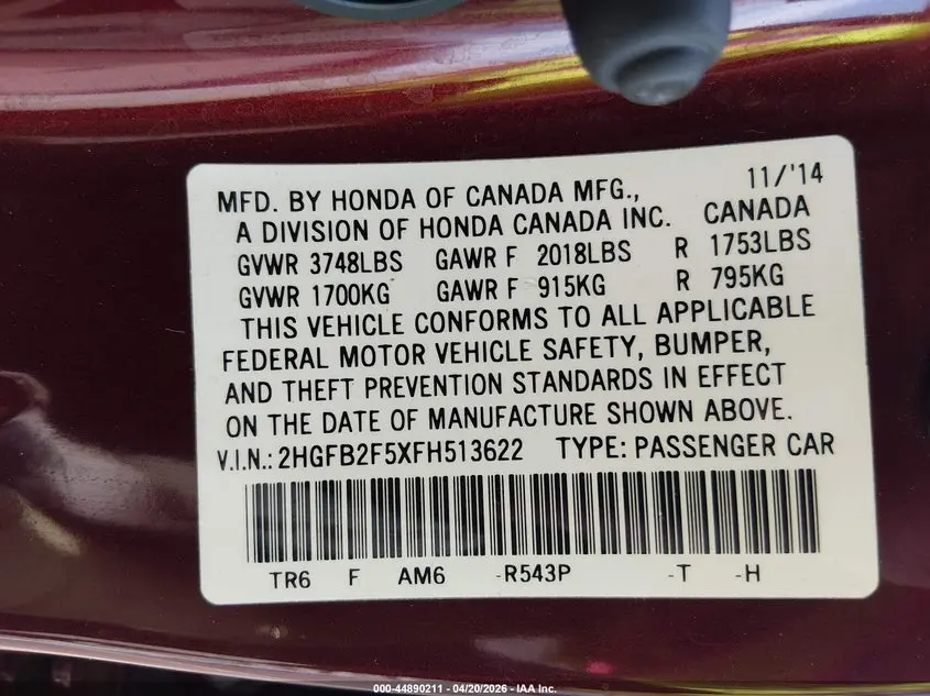 2015 HONDA CIVIC LX