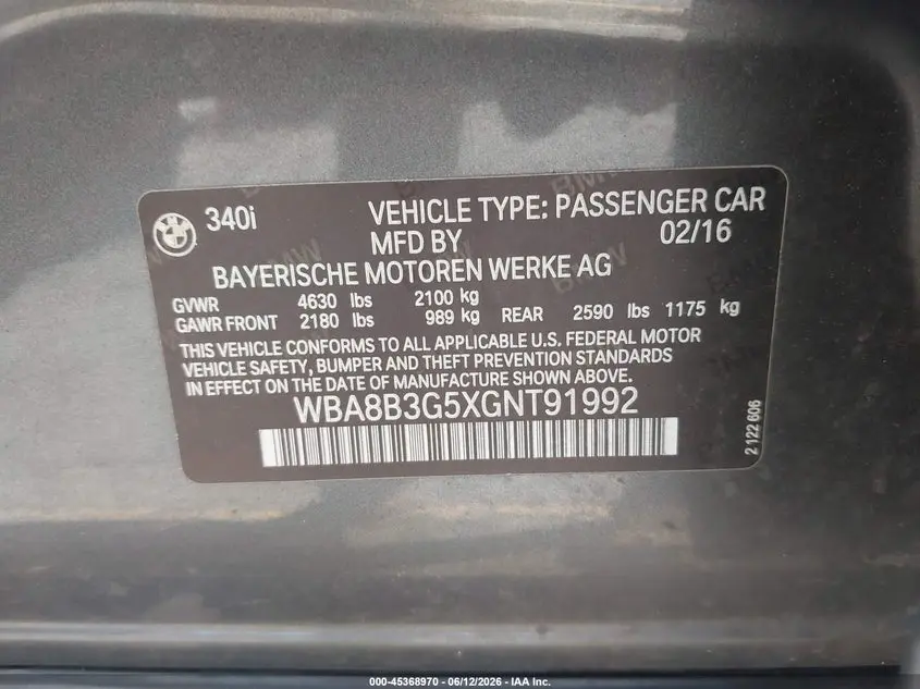 2016 BMW 340I  