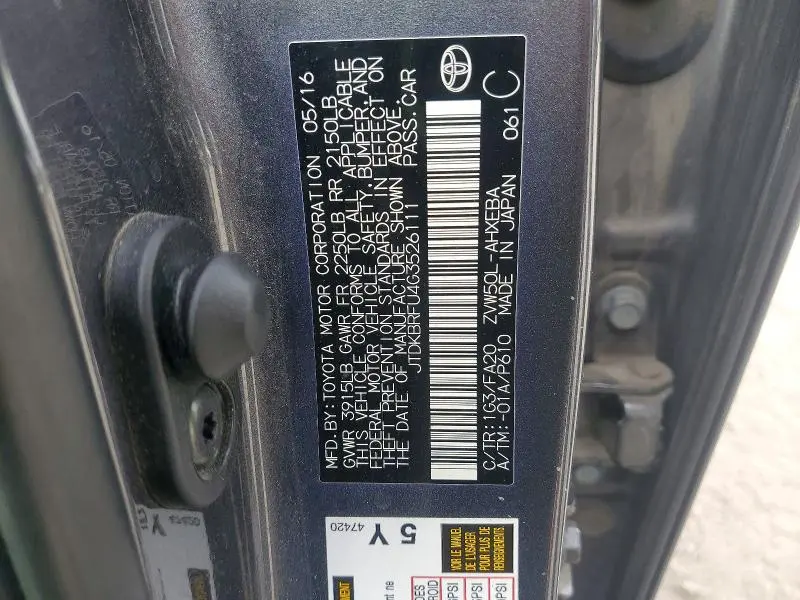 2016 TOYOTA PRIUS TWO  