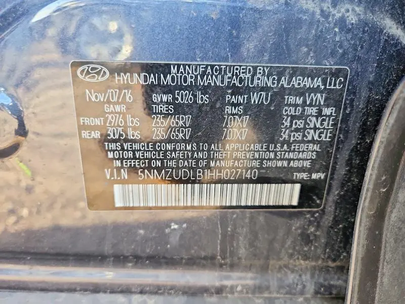 2017 HYUNDAI SANTA FE   