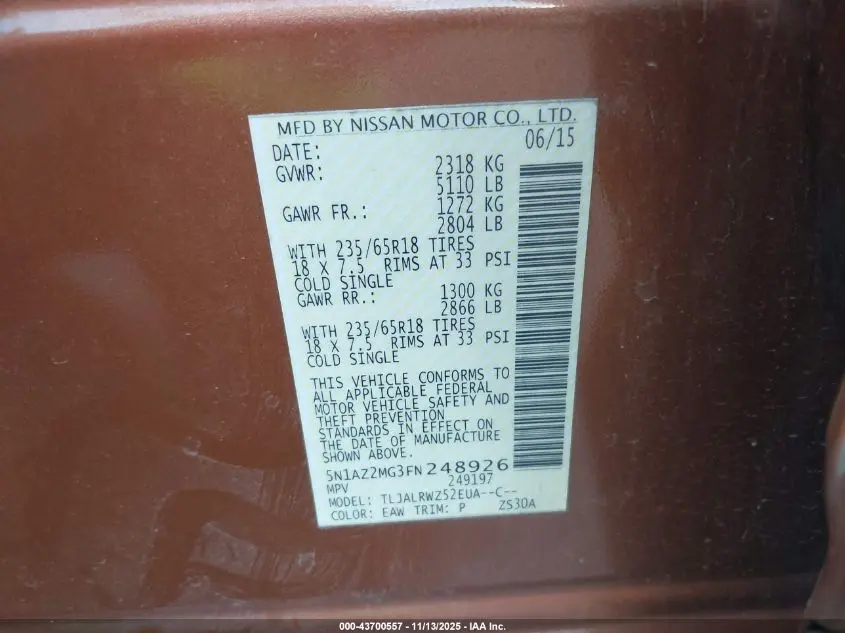 2015 NISSAN MURANO SL