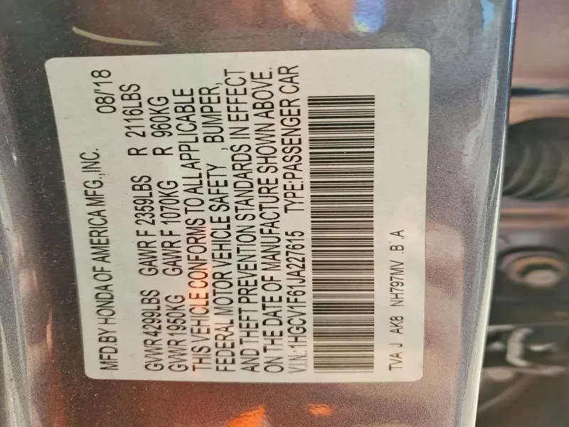 2018 HONDA ACCORD EXL  