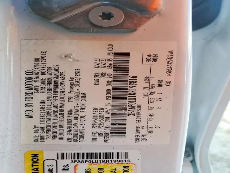 2019 FORD FUSION SE  