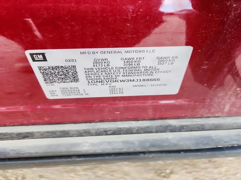 2021 CHEVROLET TRAVERSE LT  