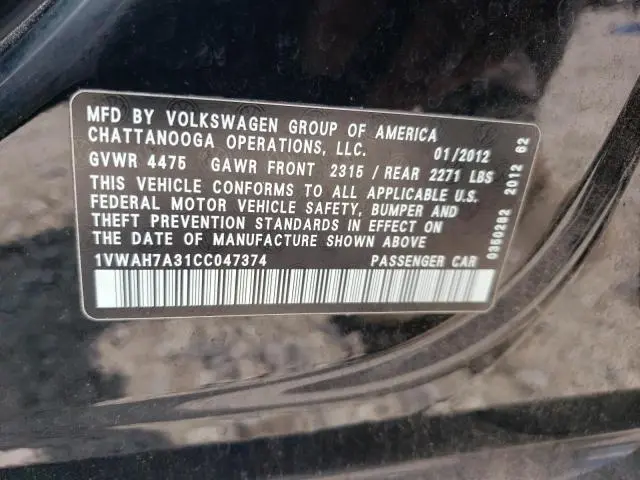 2012 VOLKSWAGEN PASSAT S  