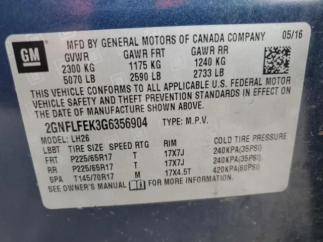 2016 CHEVROLET EQUINOX LT  