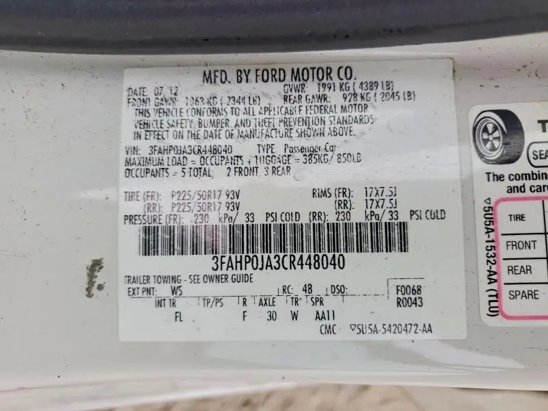 2012 FORD FUSION SEL  