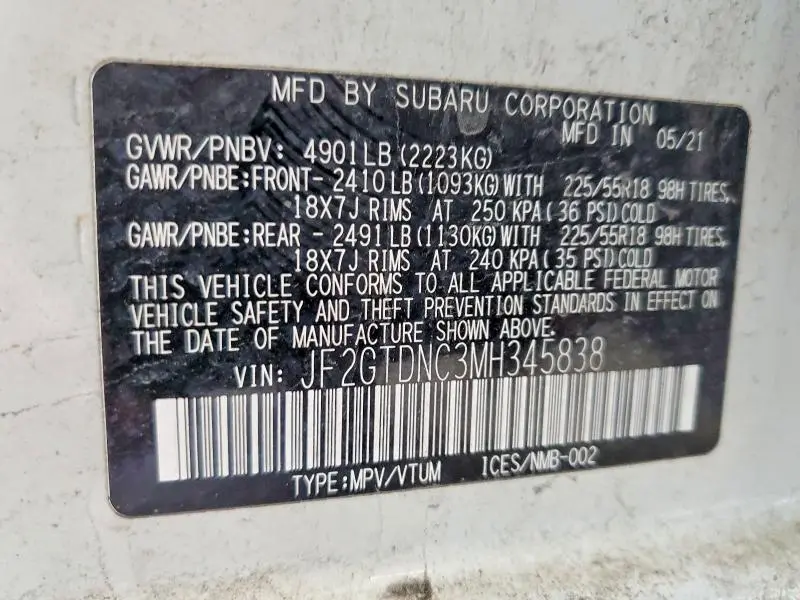 2021 SUBARU CROSSTREK LIMITED  