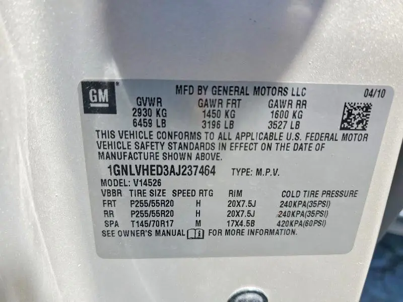 2010 CHEVROLET TRAVERSE LTZ  