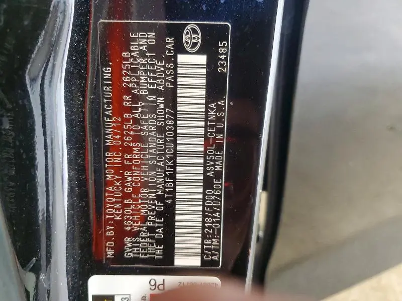 2012 TOYOTA CAMRY LE  