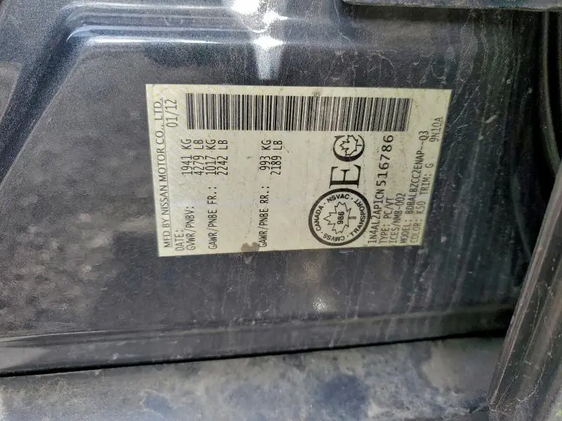 2012 NISSAN ALTIMA BASE  