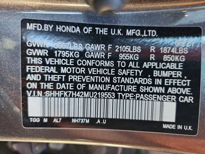 2021 HONDA CIVIC SPORT  