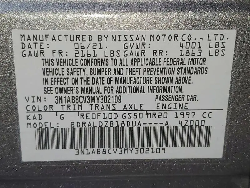 2021 NISSAN SENTRA SV  