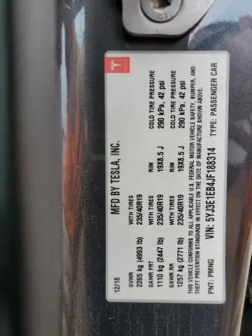 2018 TESLA MODEL 3   