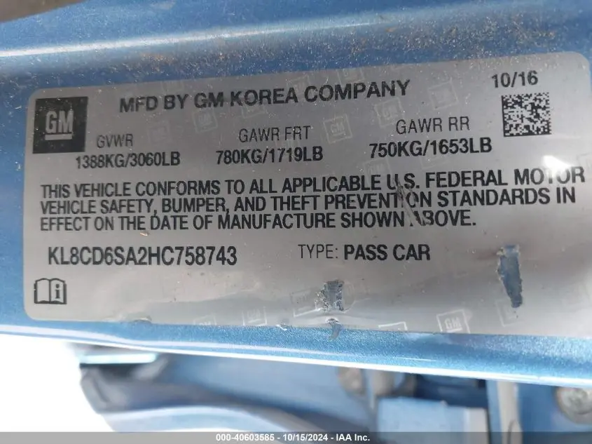 2017 CHEVROLET SPARK 1LT CVT