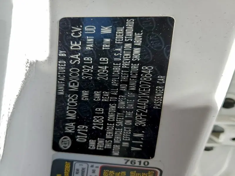 2019 KIA FORTE FE  
