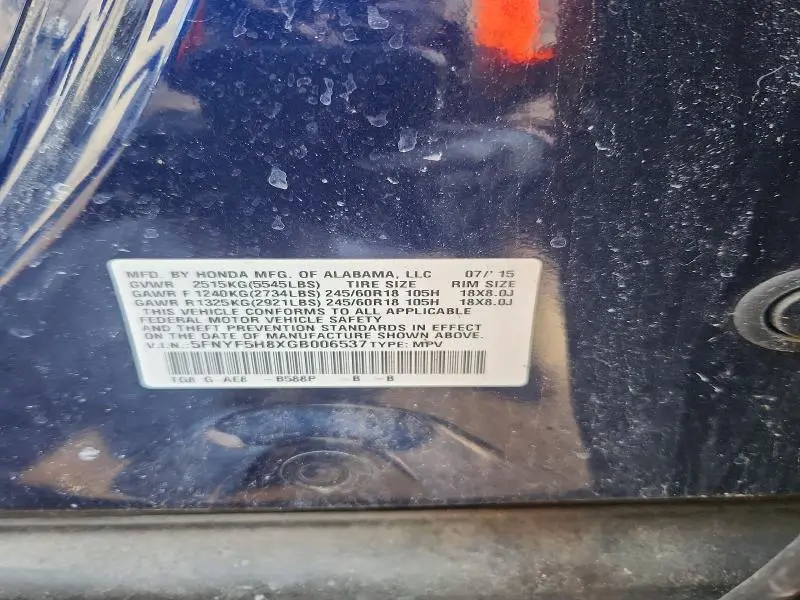 2016 HONDA PILOT EXL  