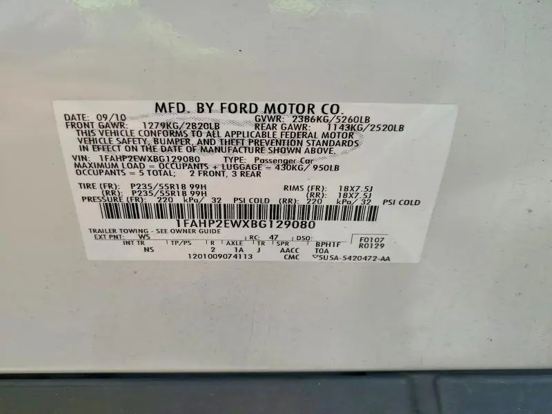 2011 FORD TAURUS SEL  