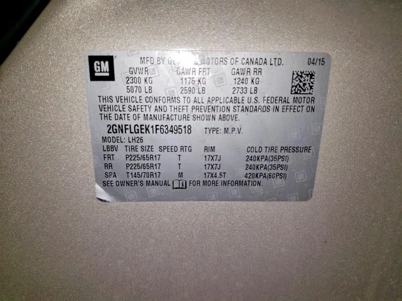 2015 CHEVROLET EQUINOX LT  