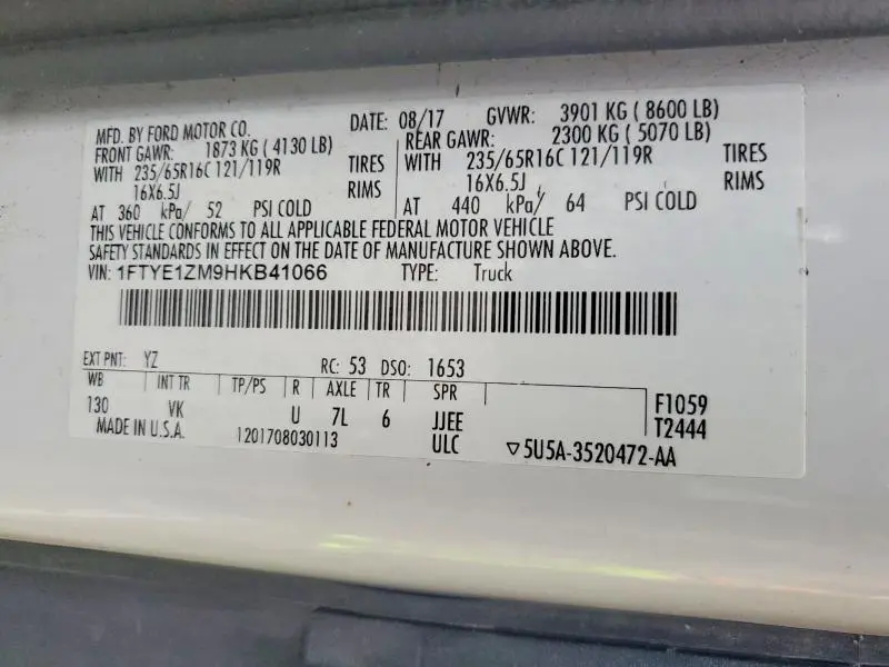 2017 FORD TRANSIT T-150 CARGO