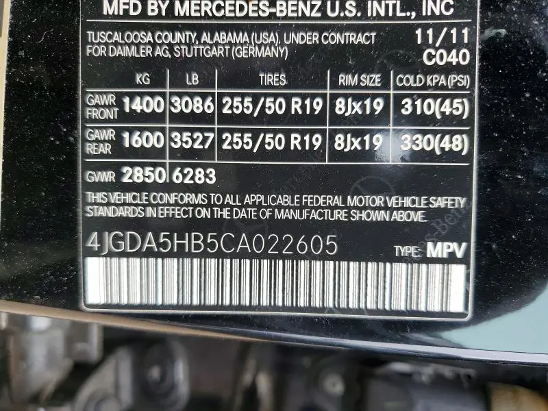 2012 MERCEDES-BENZ ML 350 4MATIC  